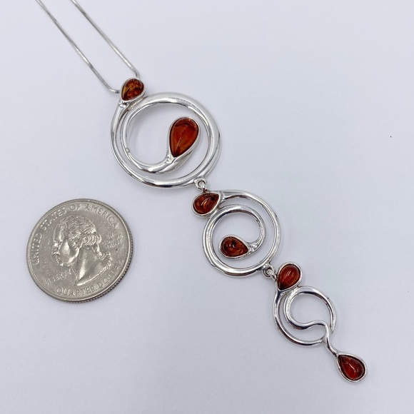 Amber Sterling Silver 925 Pendant Necklace - Picture 10 of 14